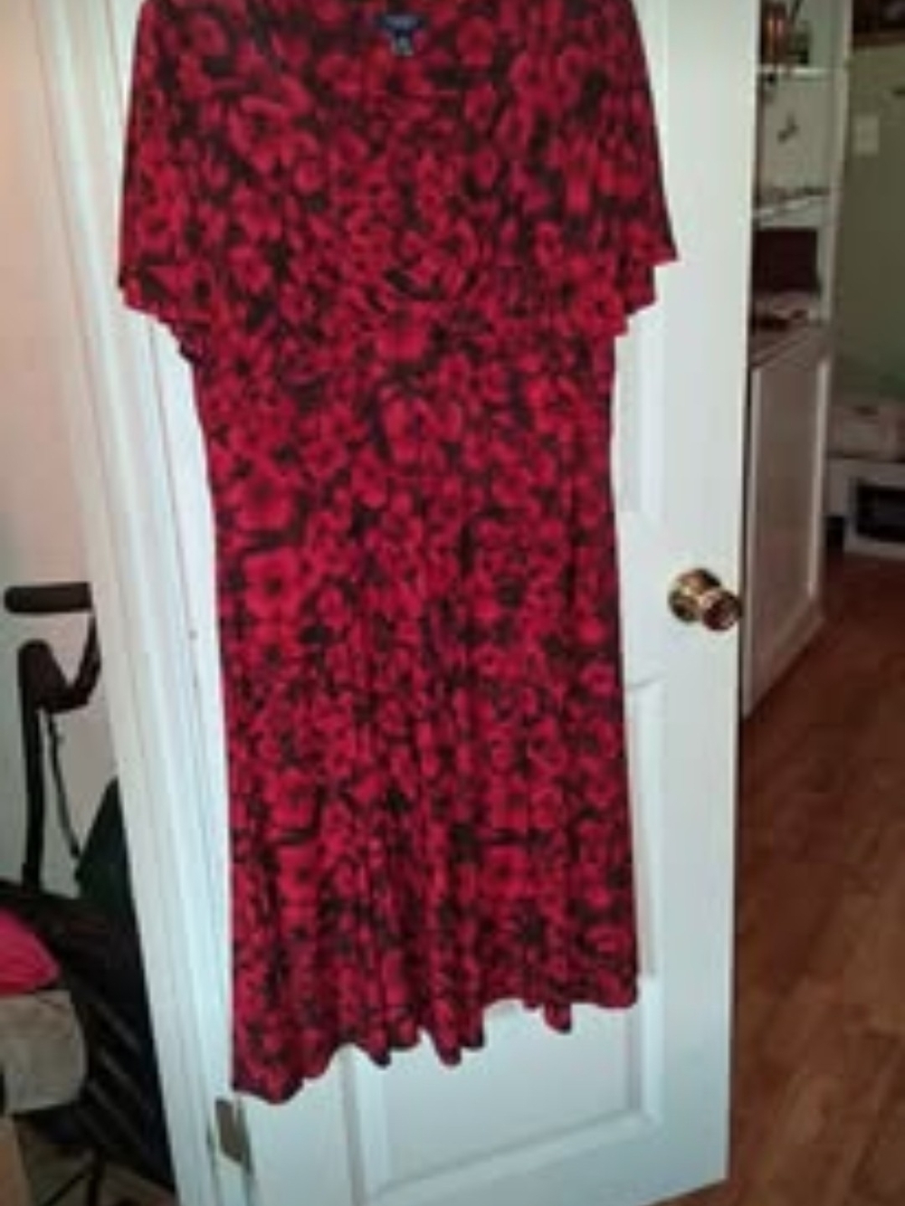 Chaps Red and Black Floral Maxi Dress